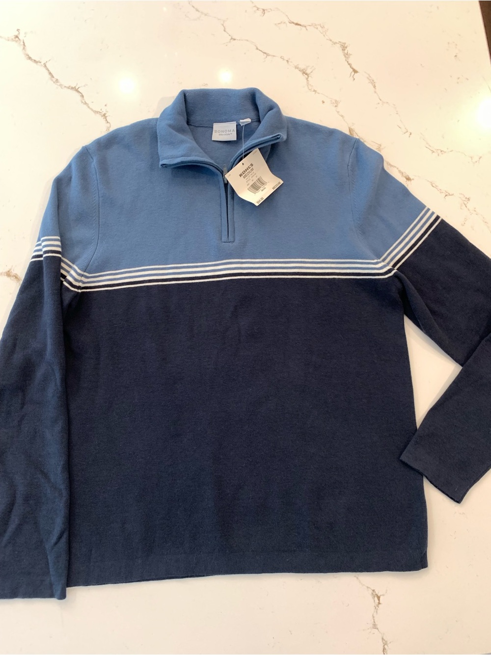 Men's Sonoma Sweater 1/4 Zip, Pullover, Long Sleeve Two Toned Blue NEW with tags